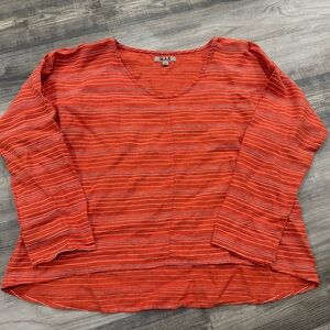Flax Women's Orange And White Striped Linen Tunic